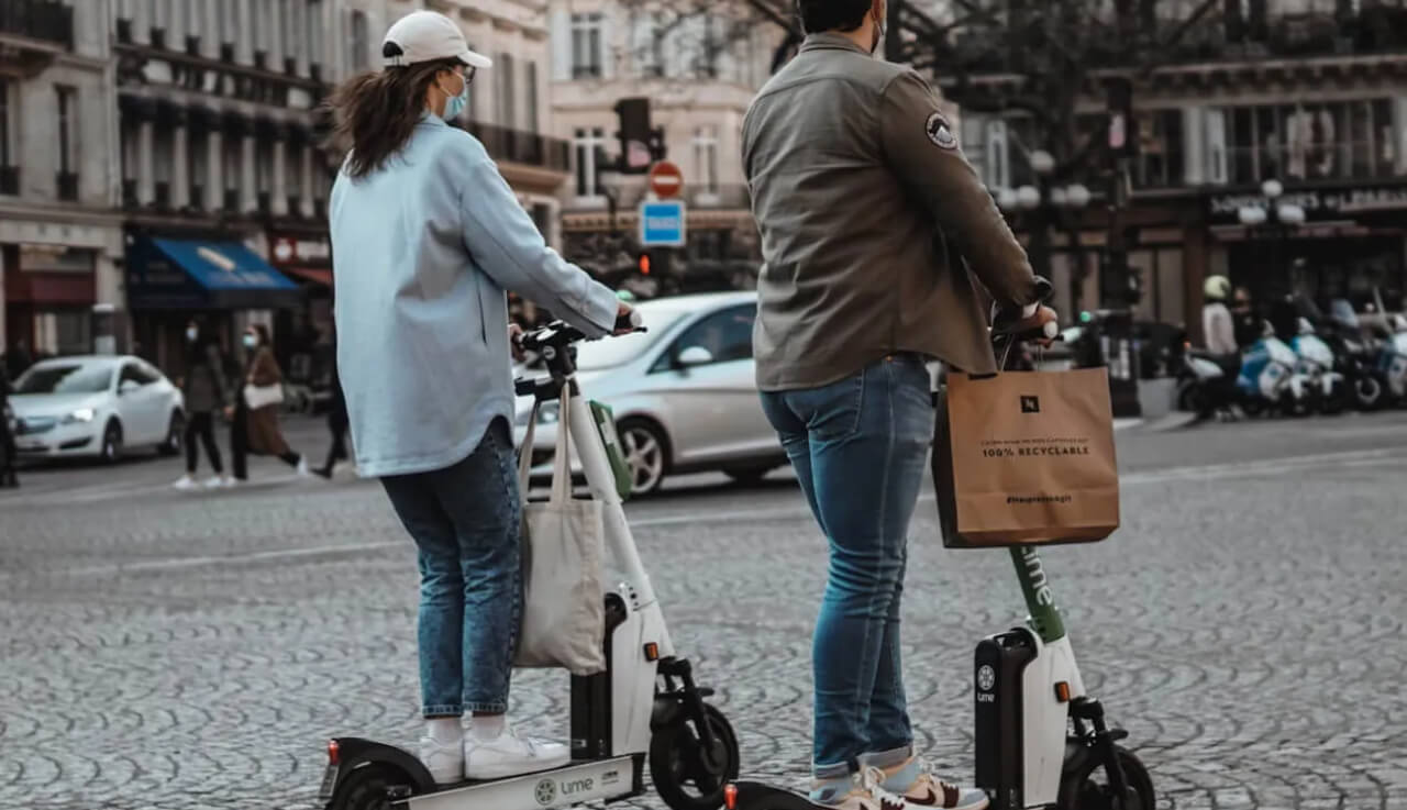Two persons on e-steps